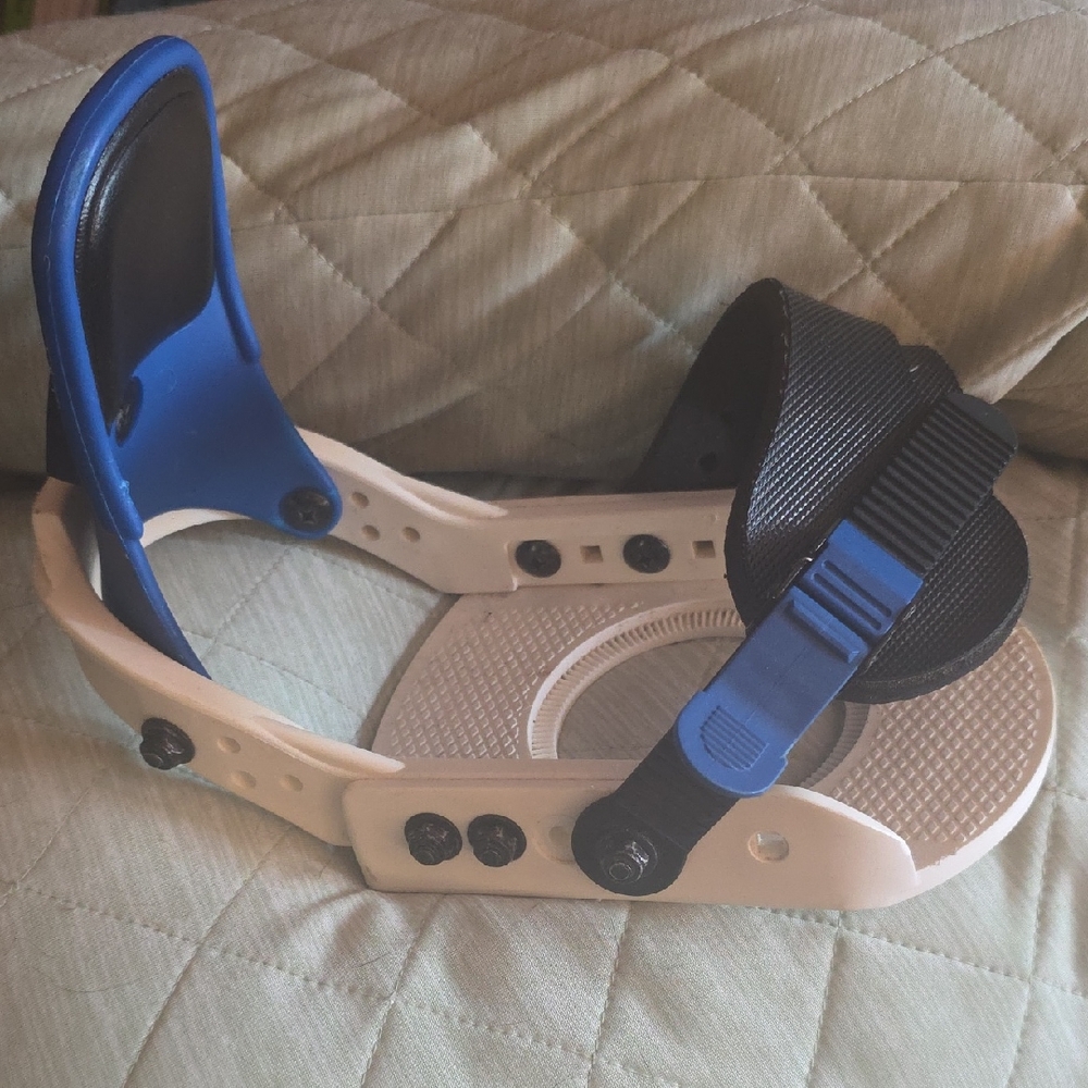 Blue and Black Snowboard Bindings